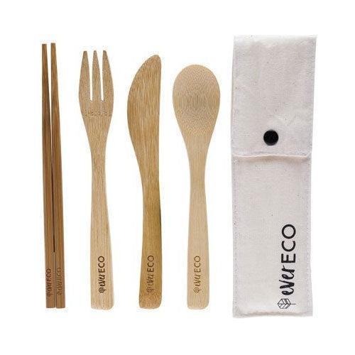 Ever Eco Bamboo Cutlery Set With Chopsticks & Travel Pouch--Hello-Charlie