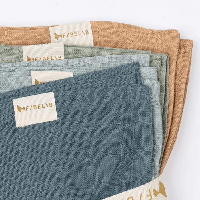 Fabelab Organic Cotton Muslin Cloths - Blue Spruce Mix - 4 Pack-Hello-Charlie