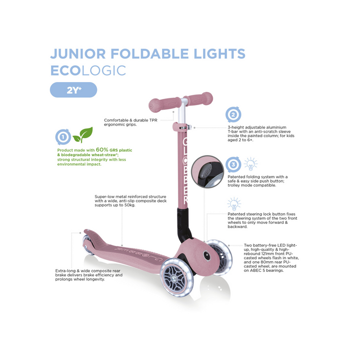 Globber Ecologic Junior Foldable Lights Toddler Scooter-Hello-Charlie