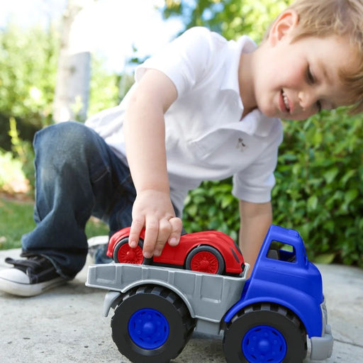 Green Toys Flatbed Car Transporter Toy Truck with Race Car--Hello-Charlie