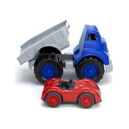 Green Toys Flatbed Car Transporter Toy Truck with Race Car-Green Toys-Hello Charlie