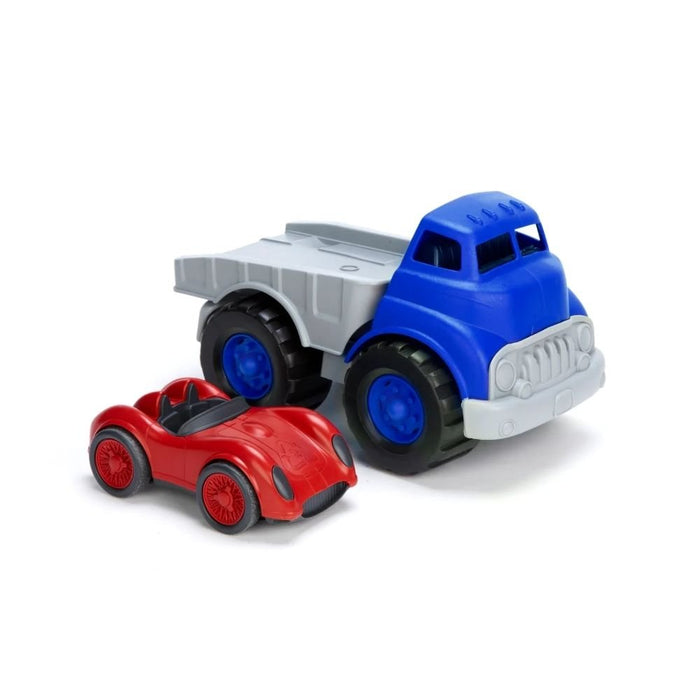 Green Toys Flatbed Car Transporter Toy Truck with Race Car - Hello Charlie