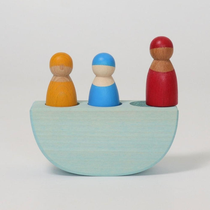 Grimm’s 3 In a Boat - Wooden Peg People & Toy Boat - Hello Charlie