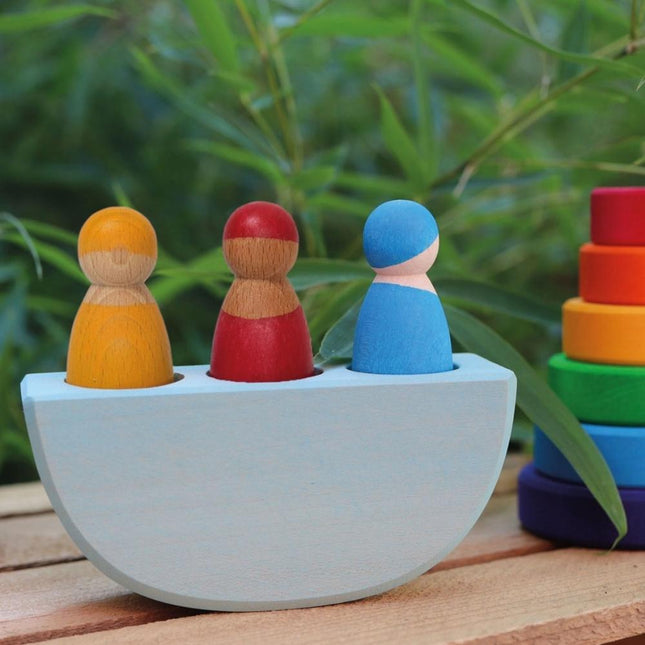 Grimm’s 3 In a Boat - Wooden Peg People & Toy Boat-Grimm's-Hello Charlie
