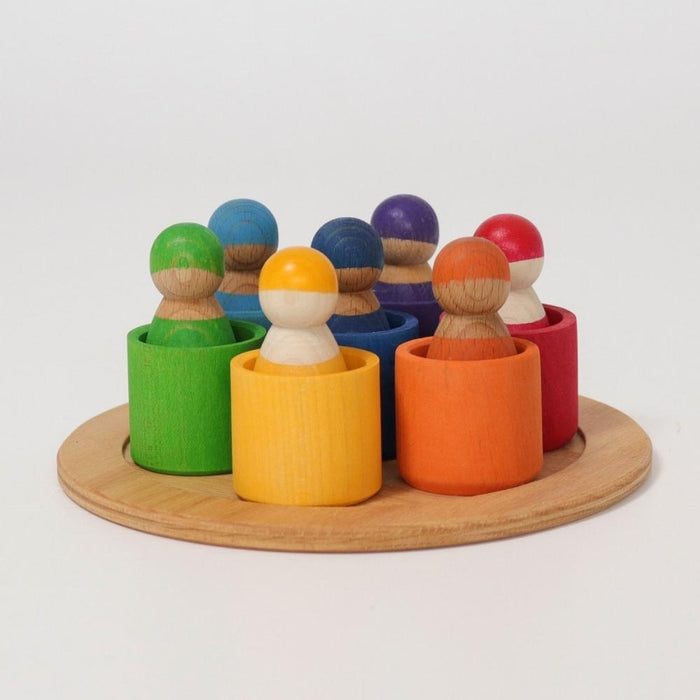 Grimm's 7 Friends in Bowls - Stacking & Colour Sorting Toy - Hello Charlie