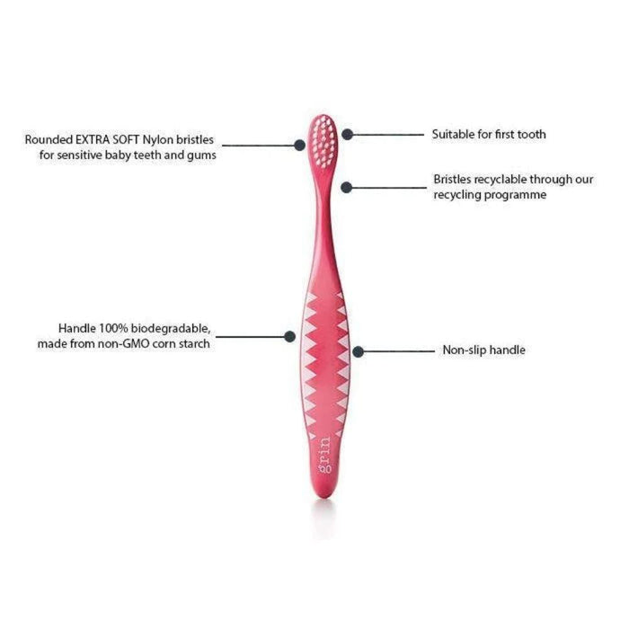Grin Biodegradable Kids Toothbrush - Pink--Hello-Charlie