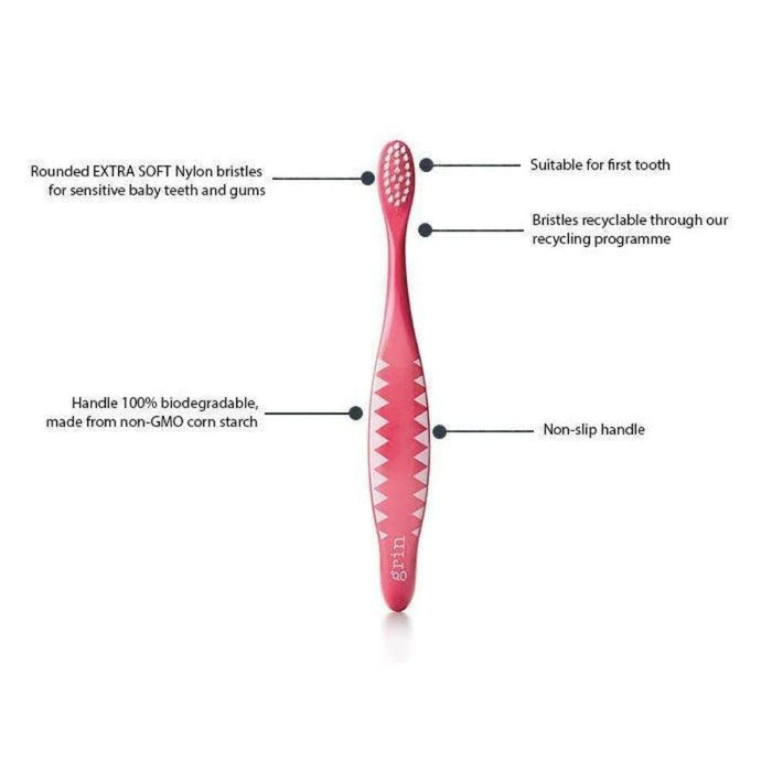 Grin Biodegradable Kids Toothbrush - Pink - Hello Charlie