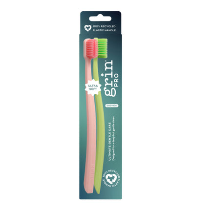Grin Pro Ultimate Gentle Care Toothbrush Ultra Soft - Pink, Green-Grin-Hello Charlie
