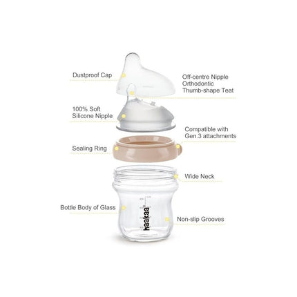 Haakaa Gen 3 Glass Baby Bottle - Peach-Haakaa-120ml-Hello Charlie