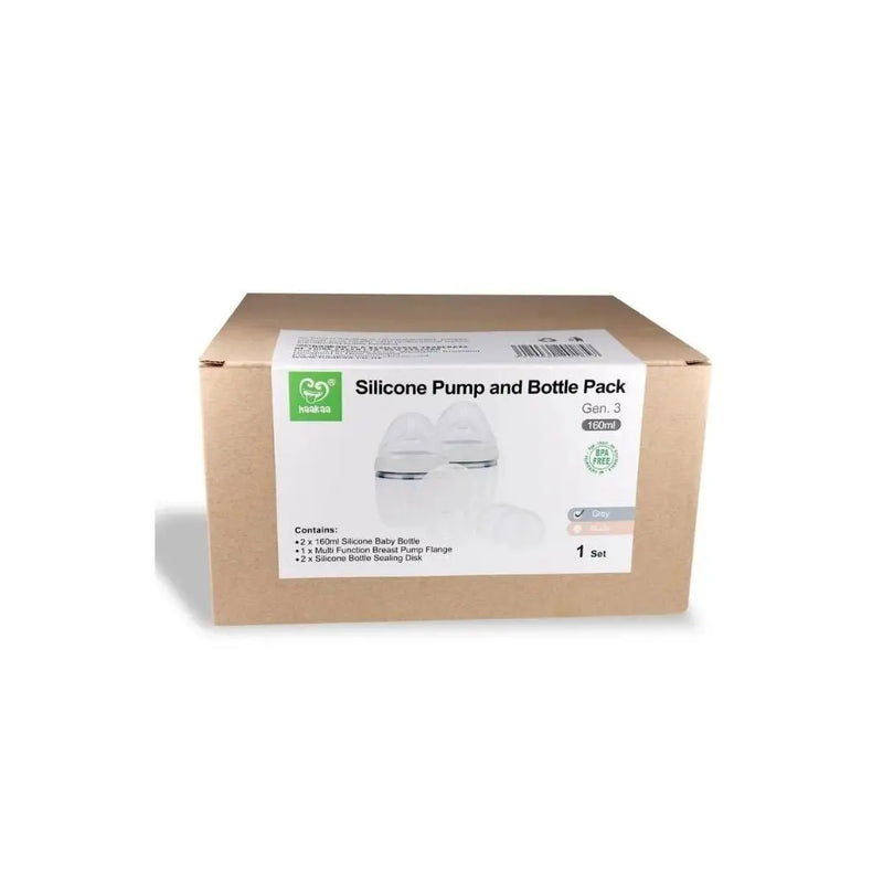 Haakaa Gen 3 Silicone Pump & Bottle Pack - Grey-Haakaa-Hello Charlie