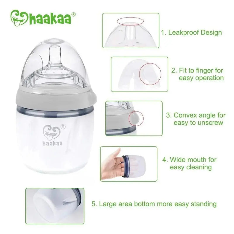 Haakaa Gen 3 Silicone Pump & Bottle Set - Grey-Haakaa-Hello Charlie