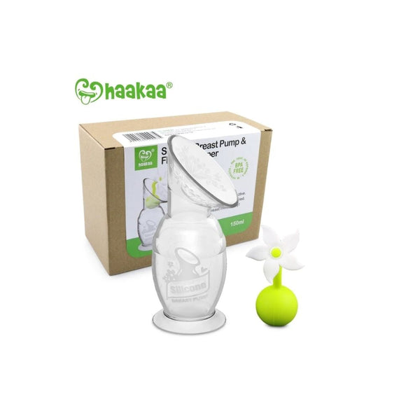 Haakaa Silicone Breast Pump 150ml & White Flower Stopper Pack--Hello-Charlie