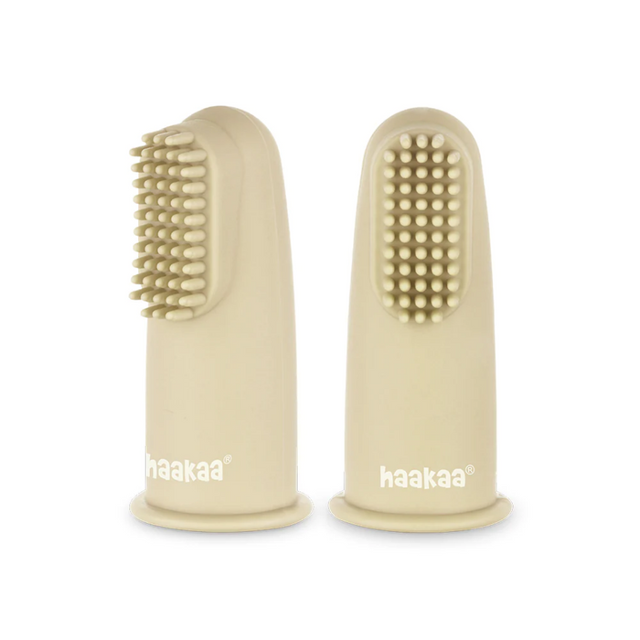 Haakaa Textured Silicone Finger Toothbrush - 2pk-Cream-Hello-Charlie