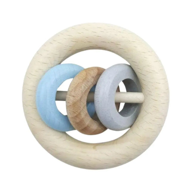 Hess Spielzeug Round 3 Ring Rattle - Blue-Hess Spielzeug-Hello Charlie