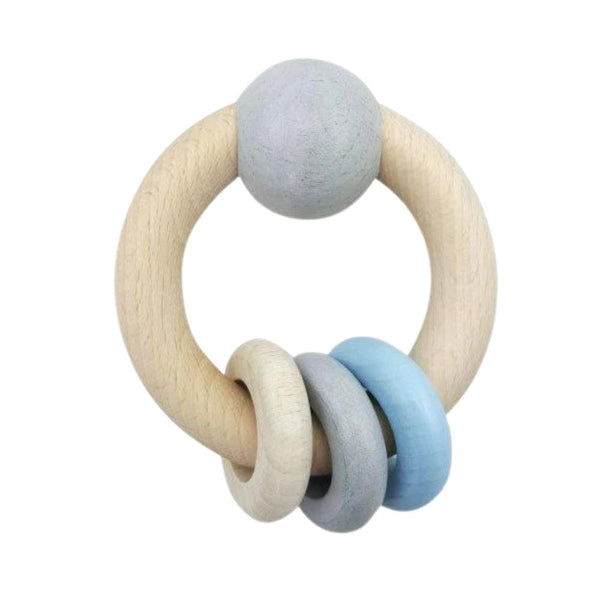 Hess Spielzeug Wooden Ball Rattle with 3 Rings - Blue--Hello-Charlie