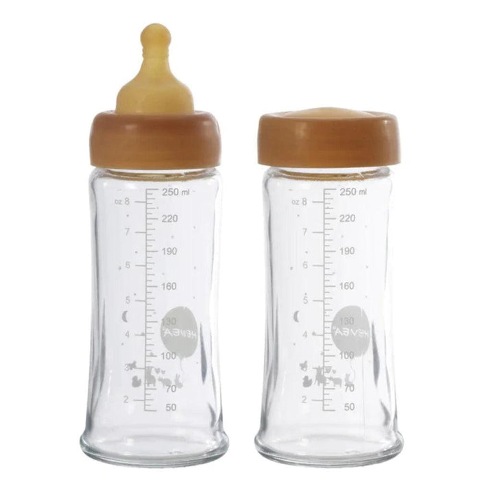 Hevea Baby Wide Neck Glass Feeding Bottles - 2 pack - Natural-250ml-Hello-Charlie