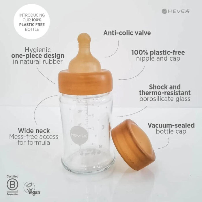 Hevea Baby Wide Neck Glass Feeding Bottles - 2 pack - Natural - Hello Charlie