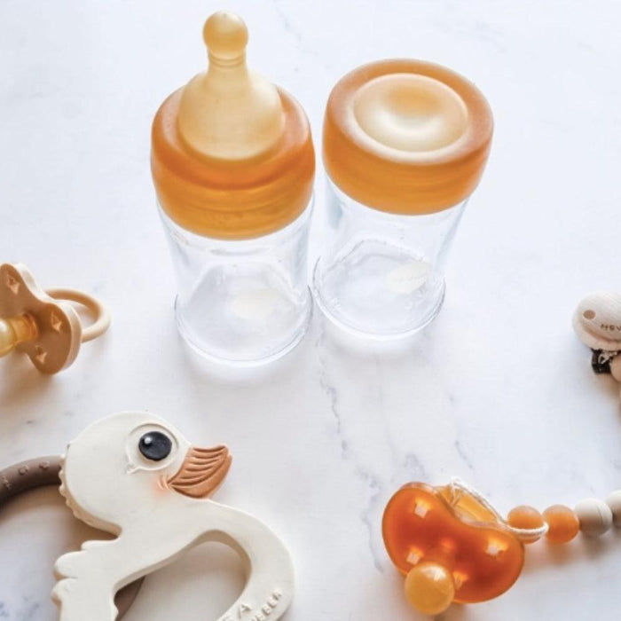 Hevea Baby Wide Neck Glass Feeding Bottles - 2 pack - Natural - Hello Charlie