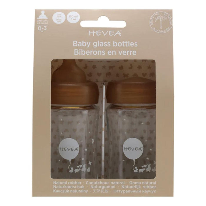 Hevea Baby Wide Neck Glass Feeding Bottles - 2 pack - Natural - Hello Charlie