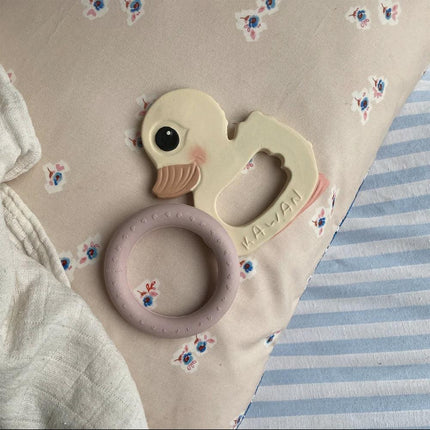 Hevea Kawan Duck and Ring Teether Toys Gift Set - Powder Pink-Hevea-Hello Charlie
