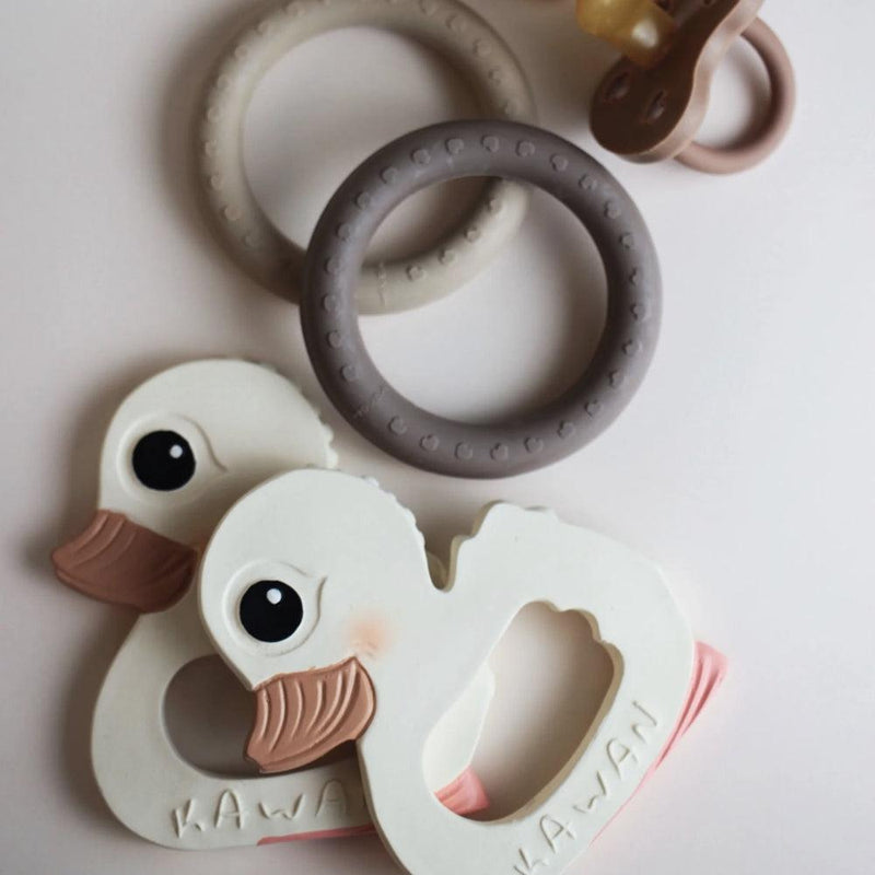 Hevea Kawan Duck and Ring Teether Toys Gift Set - Tan Beige-Hevea-Hello Charlie