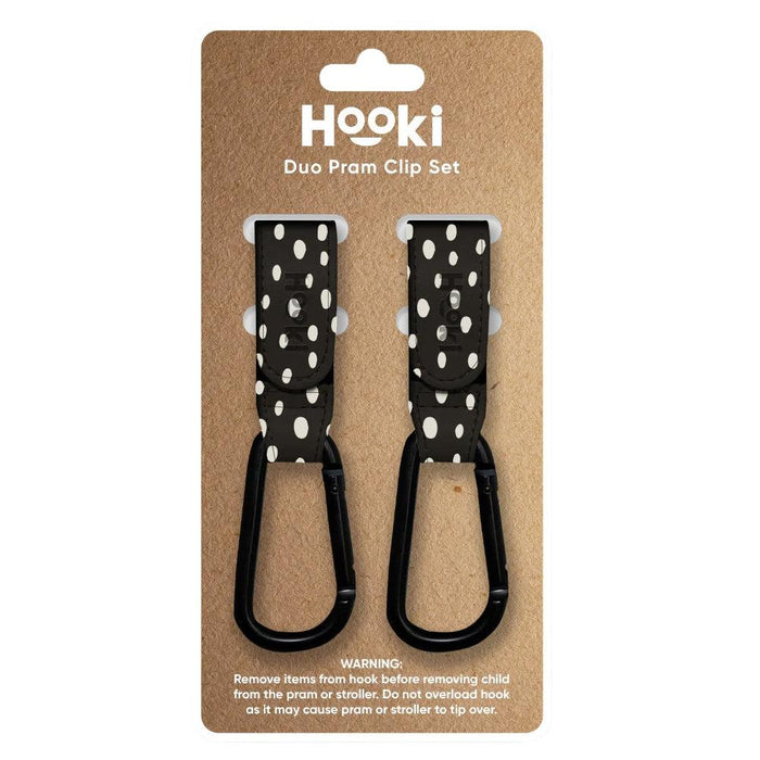 Hooki Duo Pram Clip Hook - Dotty Black - Hello Charlie