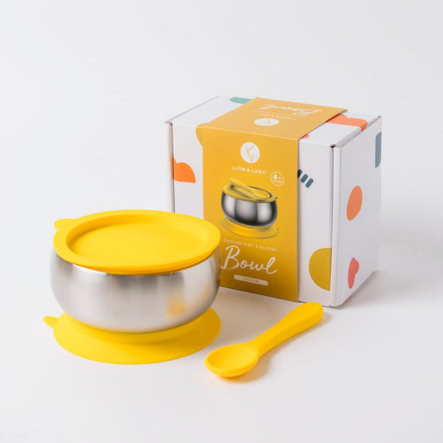 Lion & Lady 18/8 Stainless Steel Feeding Bowl with Silicone Suction Base-Lion & Lady-Buttercup Yellow-Hello Charlie