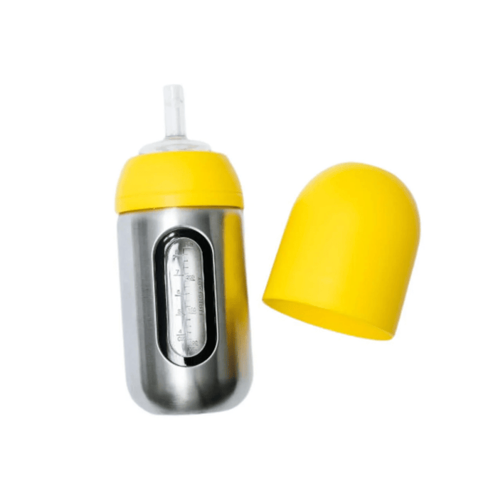 Lion & Lady 18/8 Stainless Steel Toddler Straw Lid Bottle with Window 350ml - Buttercup Yellow - Hello Charlie