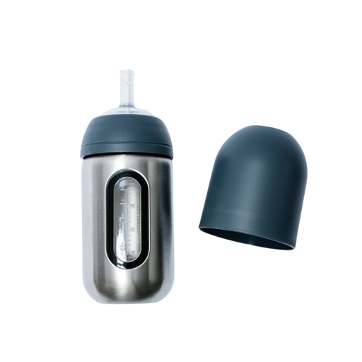 Lion & Lady 18/8 Stainless Steel Toddler Straw Lid Bottle with Window 350ml - French Navy-Hello-Charlie