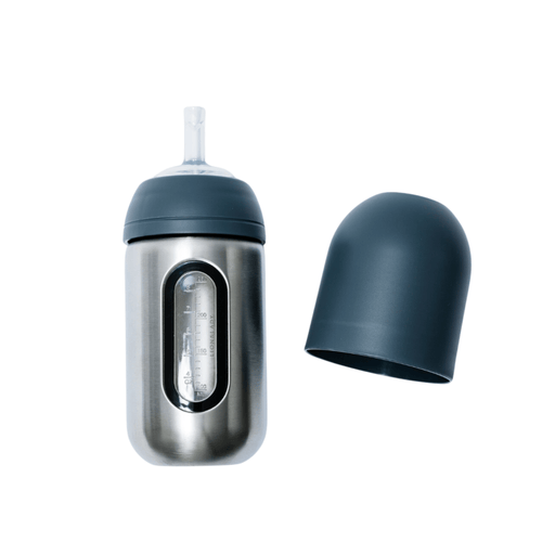 Lion & Lady 18/8 Stainless Steel Toddler Straw Lid Bottle with Window 350ml - French Navy - Hello Charlie