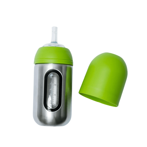 Lion & Lady 18/8 Stainless Steel Toddler Straw Lid Bottle with Window 350ml - Green Apple - Hello Charlie