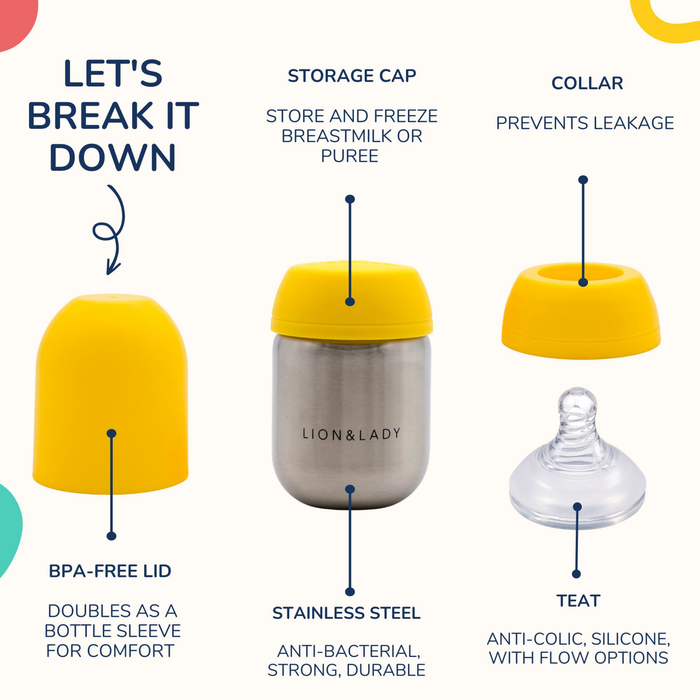 Lion & Lady Stainless Steel Feeding Bottle Single 210ml - Buttercup Yellow-Hello-Charlie