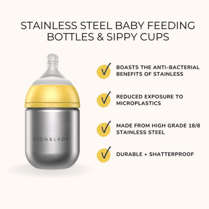 Lion & Lady Stainless Steel Feeding Bottle Single 210ml - Buttercup Yellow - Hello Charlie