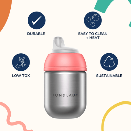 Lion & Lady Stainless Steel Sippy Cup 210ml - Fuchsia Pink-Lion & Lady-Hello Charlie