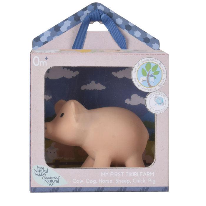 Tikiri My First Farm Natural Rubber Teether & Rattle - Pig - Hello Charlie