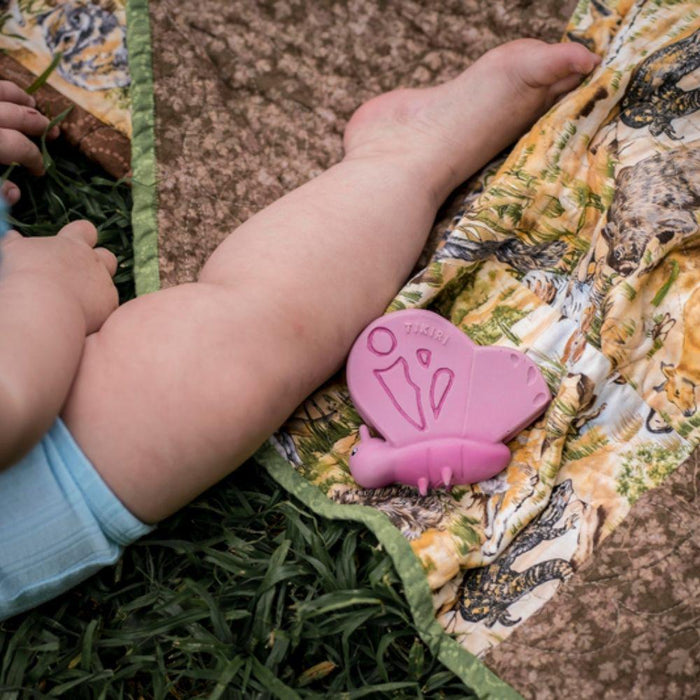 Tikiri My First Garden Natural Rubber Teether & Rattle - Butterfly - Hello Charlie