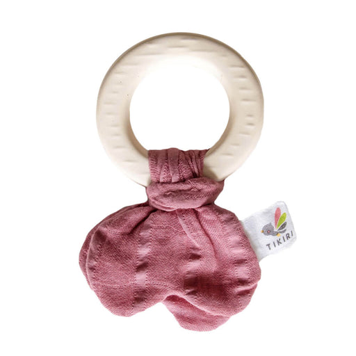 Tikiri Natural Rubber Teether with Muslin - Dusty Pink - Hello Charlie