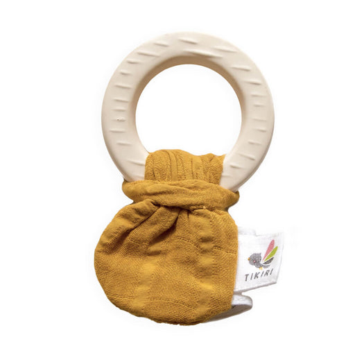 Tikiri Natural Rubber Teether with Muslin - Mustard - Hello Charlie