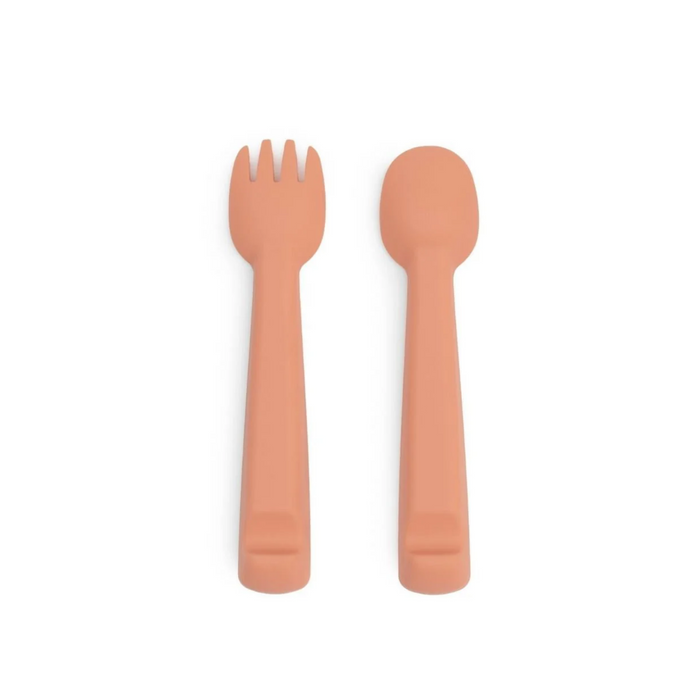 We Might Be Tiny Feedie Fork & Spoon Set - Dark Peach-Hello-Charlie