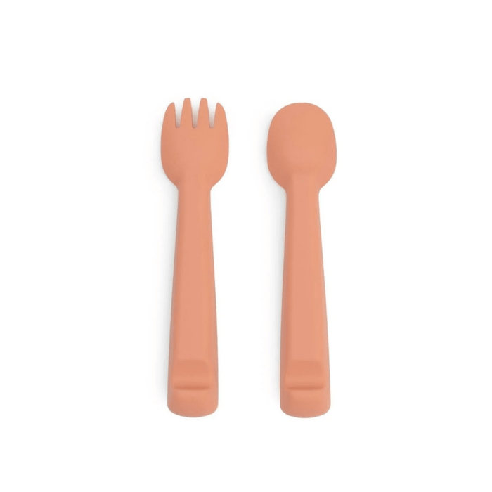 We Might Be Tiny Feedie Fork & Spoon Set - Dark Peach - Hello Charlie