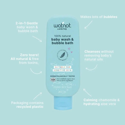 Wotnot Natural Baby Wash & Bubble Bath-WotNot-250ml-Hello Charlie