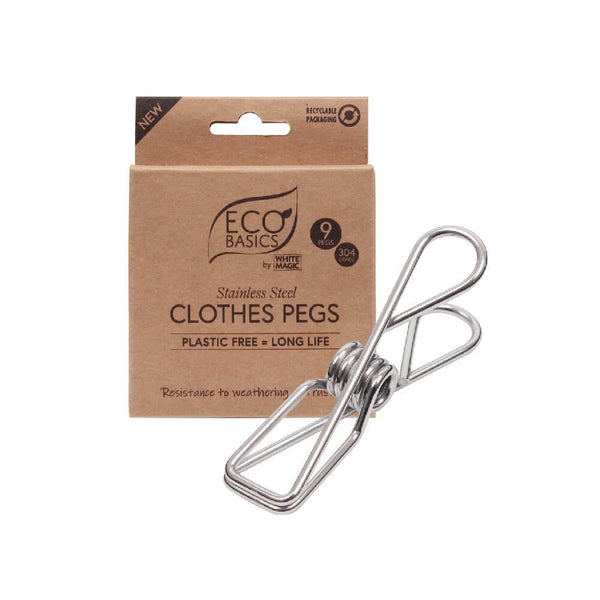 White Magic Eco Basics Stainless Steel Clothes Pegs--Hello-Charlie